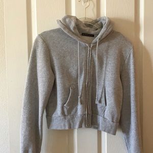 Grey cropped Brandy Melville hooded zip up sweatshirt